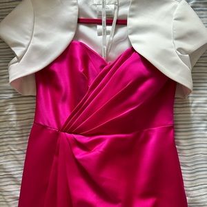 David’s Bridal pink satin strapless bridesmaid dress. Worn once.